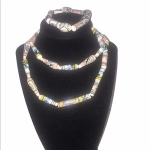 Vintage Ceramic Beaded Necklace And Bracelet